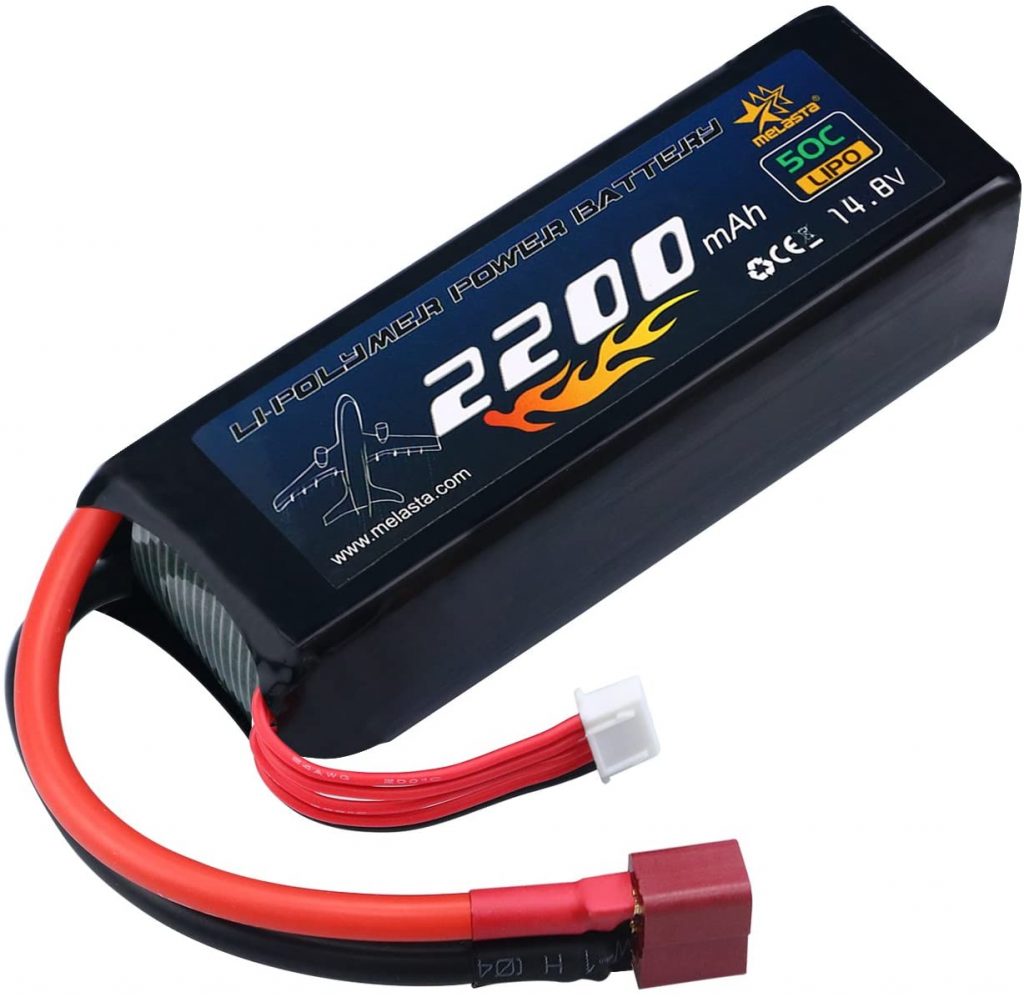 The battery is a 14.8V 2200mAh 50C re-chargeable Li-Po battery. It has plenty of power for this application. You do need a (smart-) charger capable of charging the battery. Alternatively, you can use standard rechargeable batteries, but they are not as efficient.