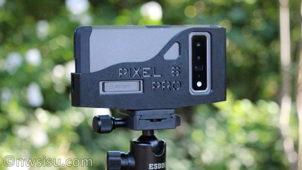 Google Pixel 6 Pro camera-mounted on the 3D-printed tripod holder